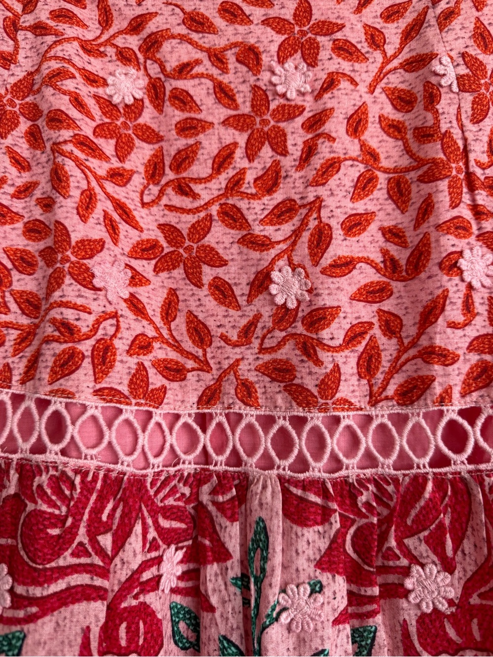 Farm Rio Ainiika Printed Tiered Maxi Skirt with Belt Pink Red Green M NWOT - Picture 6 of 16